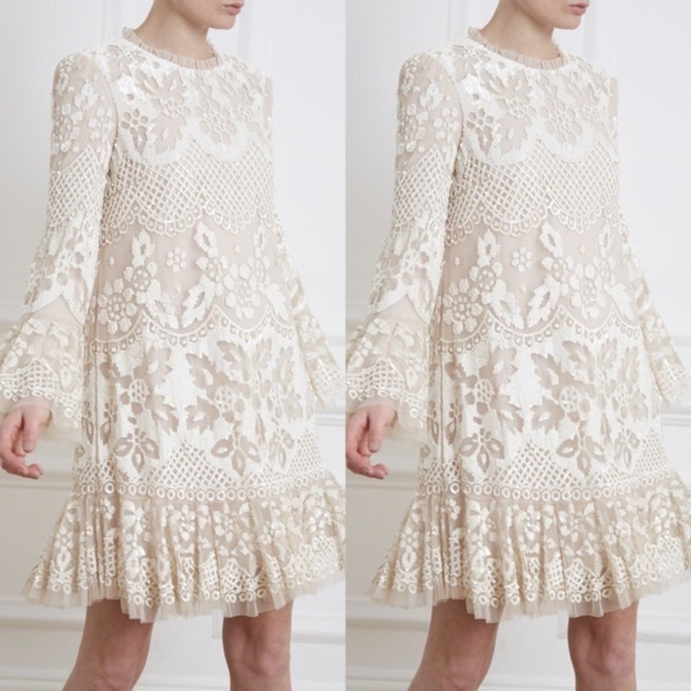 Needle & Thread Snowdrop Mini Dress - Beige - Picture 6 of 8